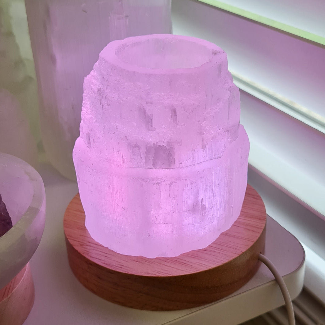 Selenite Tealight Holder Colour Changing Lamp