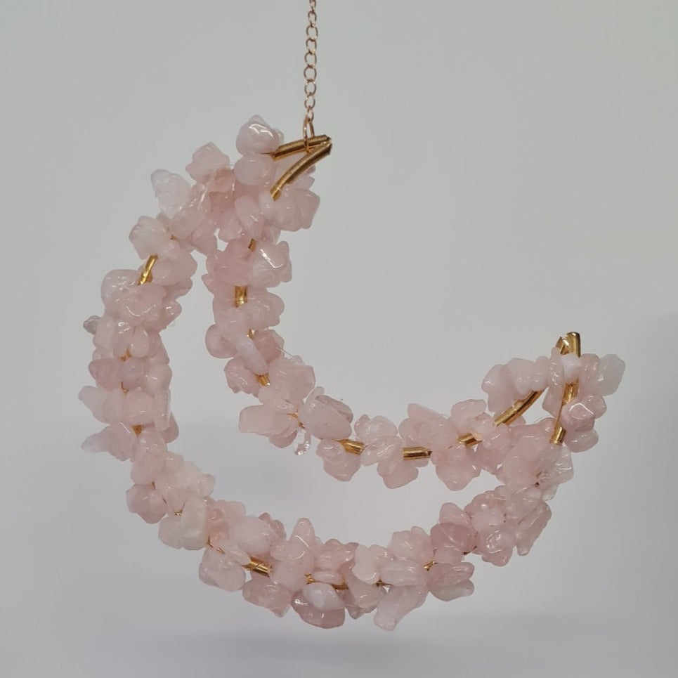 Crescent Moon Hanging - Rose Quartz