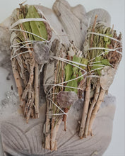 Load image into Gallery viewer, Smudge Stick - White Sage, Mitron Leaves, Rosemary and Quartz
