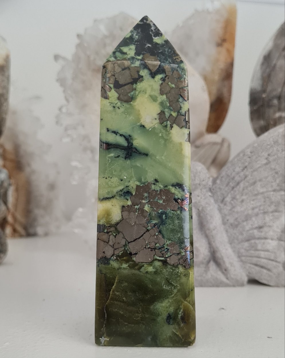 Serpentine with Pyrite Tower