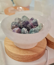 Load image into Gallery viewer, Selenite Cleansing Bowl with Rainbow Fluorite Lamp
