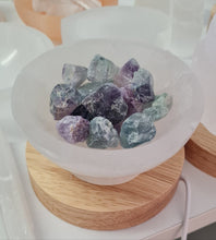 Load image into Gallery viewer, Selenite Cleansing Bowl with Rainbow Fluorite Lamp
