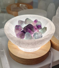 Load image into Gallery viewer, Selenite Cleansing Bowl with Rainbow Fluorite Lamp
