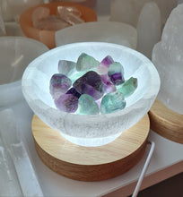Load image into Gallery viewer, Selenite Cleansing Bowl with Rainbow Fluorite Lamp
