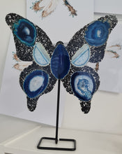 Load image into Gallery viewer, Blue Agate Slice Butterfly - Black Tourmaline Chips
